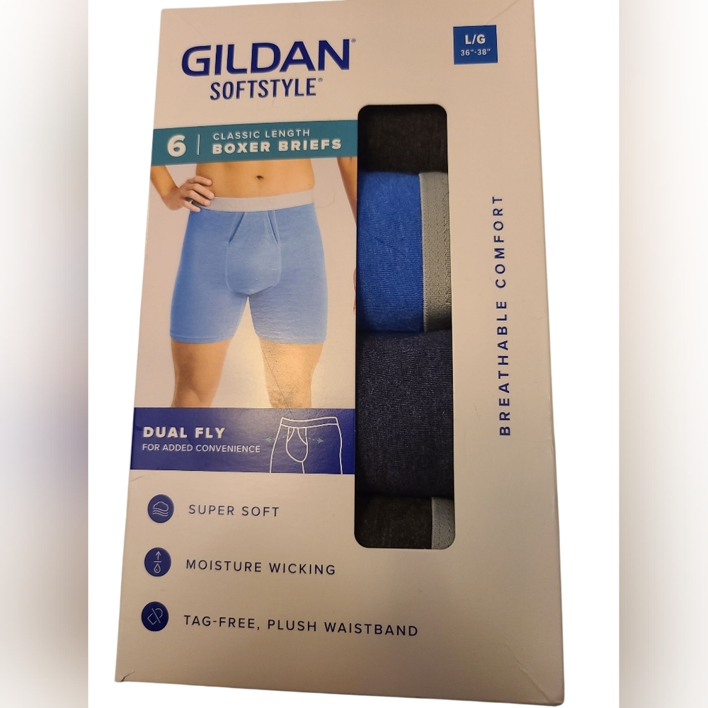 Gildan Briefs Softstyle‎ 6 Pr Black Gray And Blue Men's Size Large New
